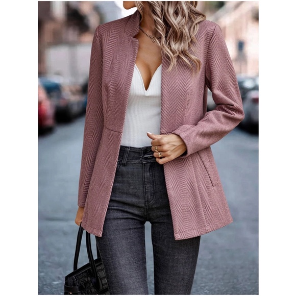 Classic Redwood Herringbone Blazer Jacket Coat - Picture 2 of 7